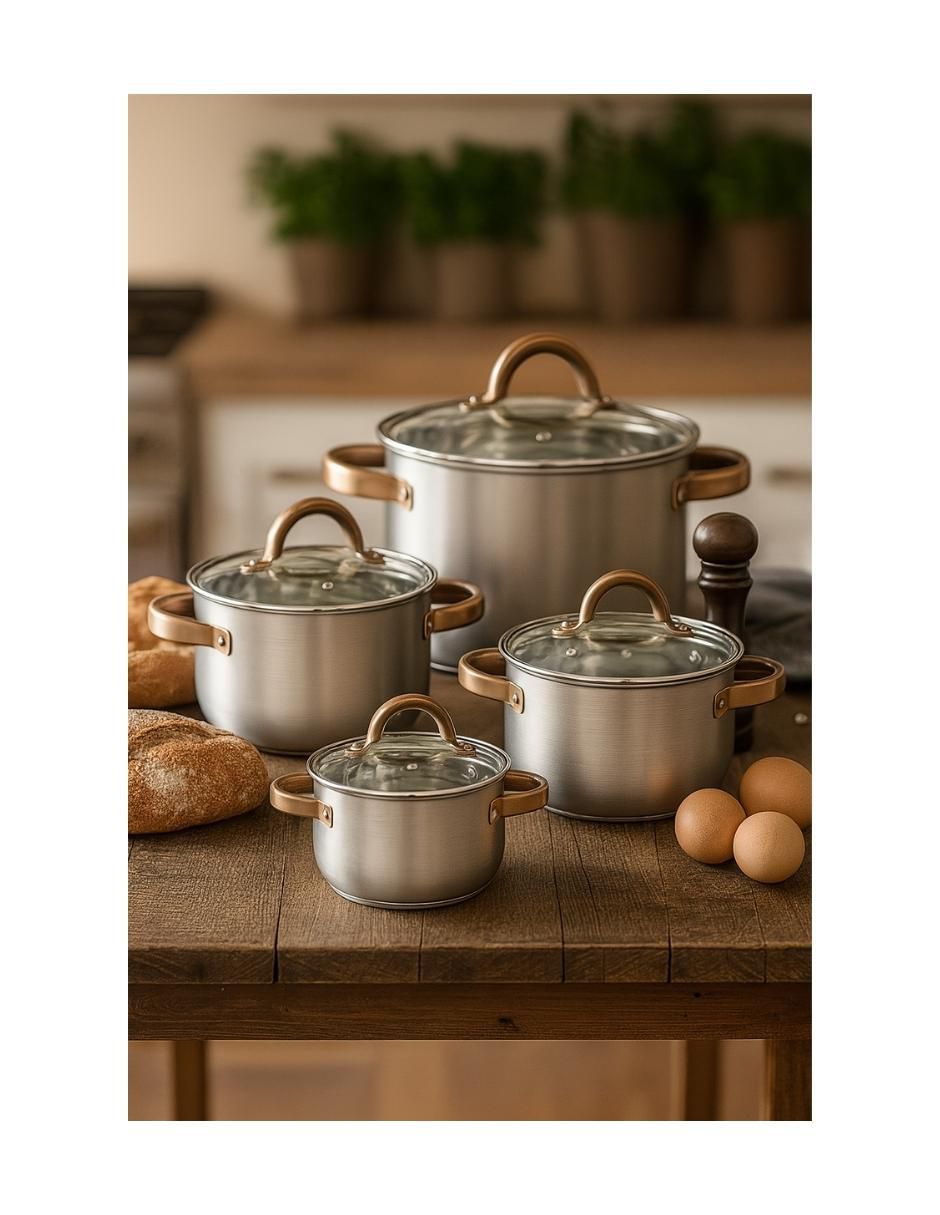 Batería de cocina de acero inoxidable antiadherente convencional 8 piezas 6