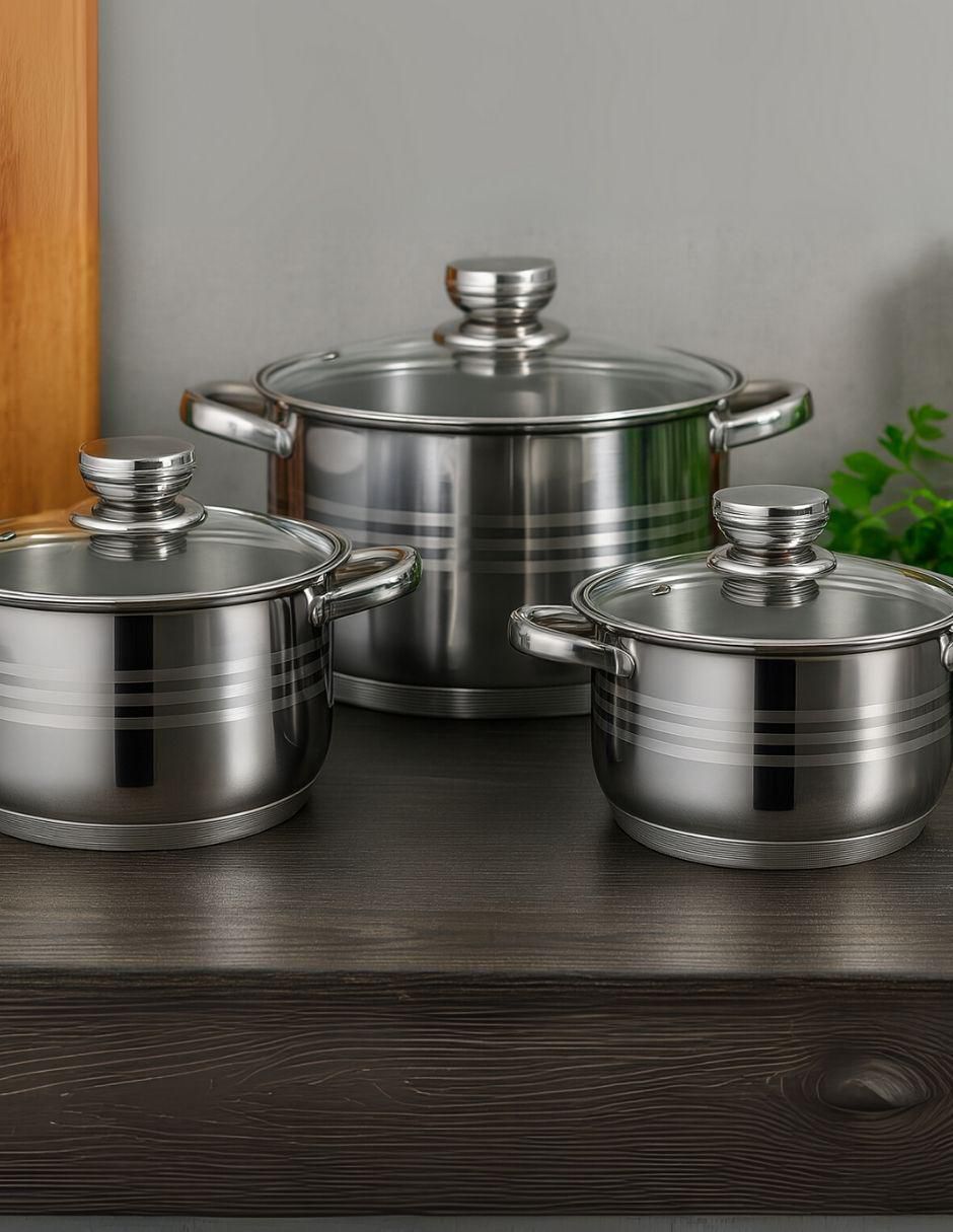 Batería de cocina de acero inoxidable antiadherente combinado 6 piezas 2