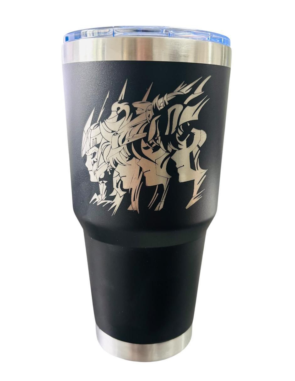Set termo de acero inoxidable Los Caballeros Del Zodiaco con tapa push pull 887 ml