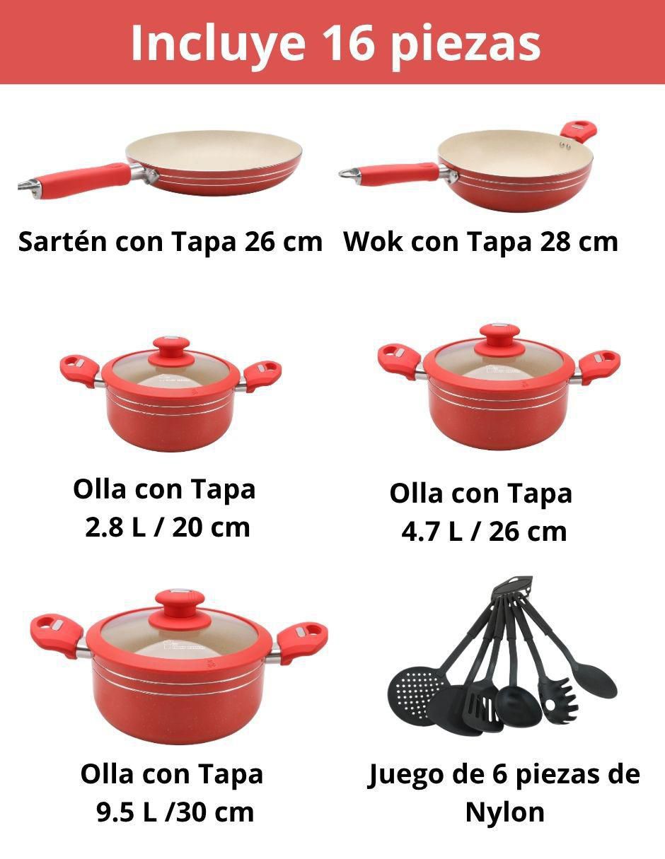 Batería de cocina de aluminio antiadherente minerales naturales 16 piezas 8