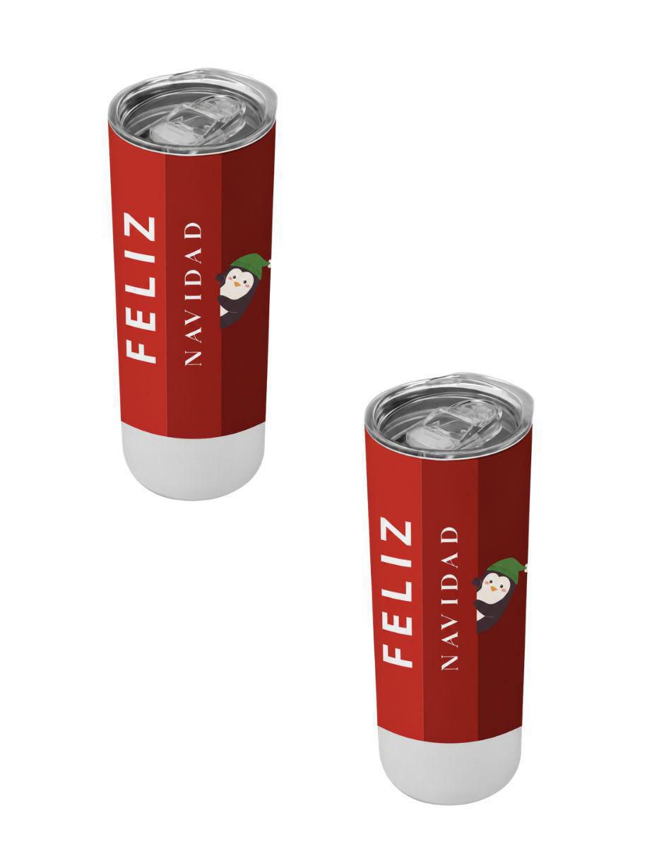 Set termo navideño de acero inoxidable con tapa a presión