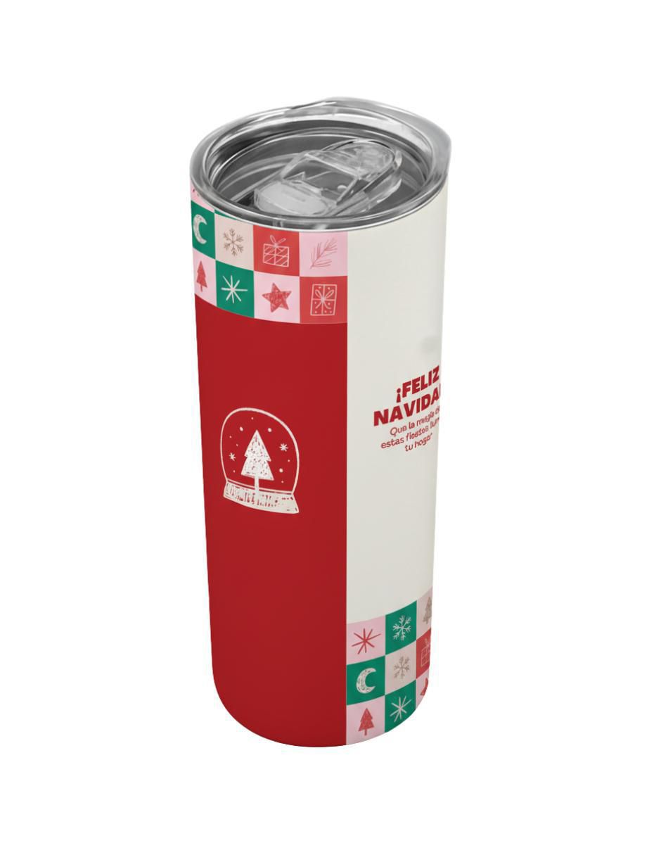 Termo navideño de acero inoxidable con tapa a presión Termo navideño de acero inoxidable con tapa a presión