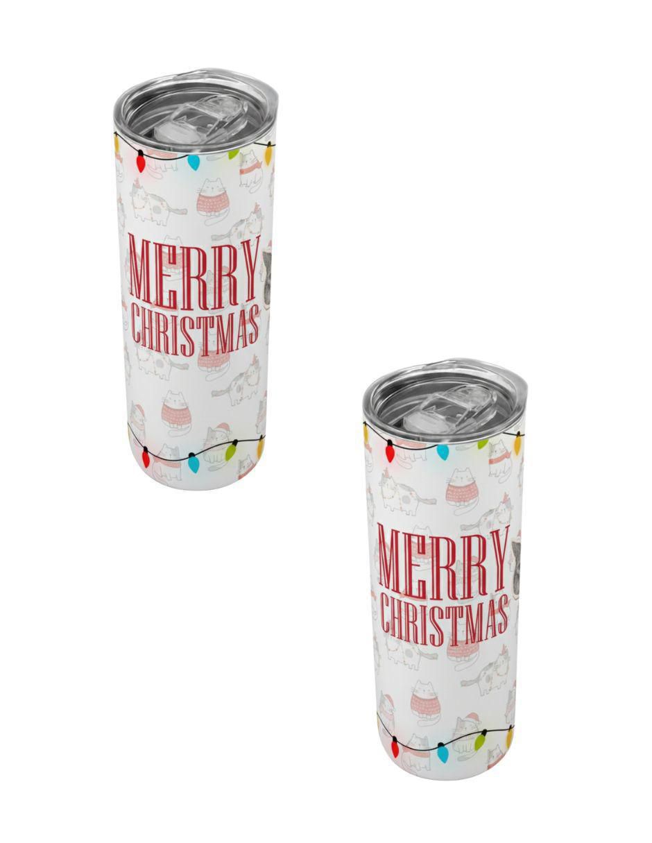 Set termo navideño de acero inoxidable con tapa a presión Set termo navideño de acero inoxidable con tapa a presión