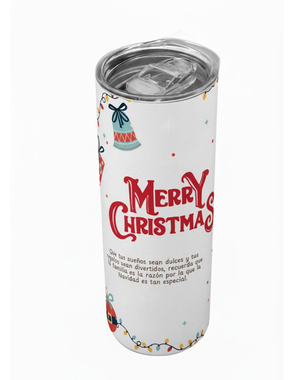 Termo navideño de acero inoxidable con tapa a presión Termo navideño de acero inoxidable con tapa a presión