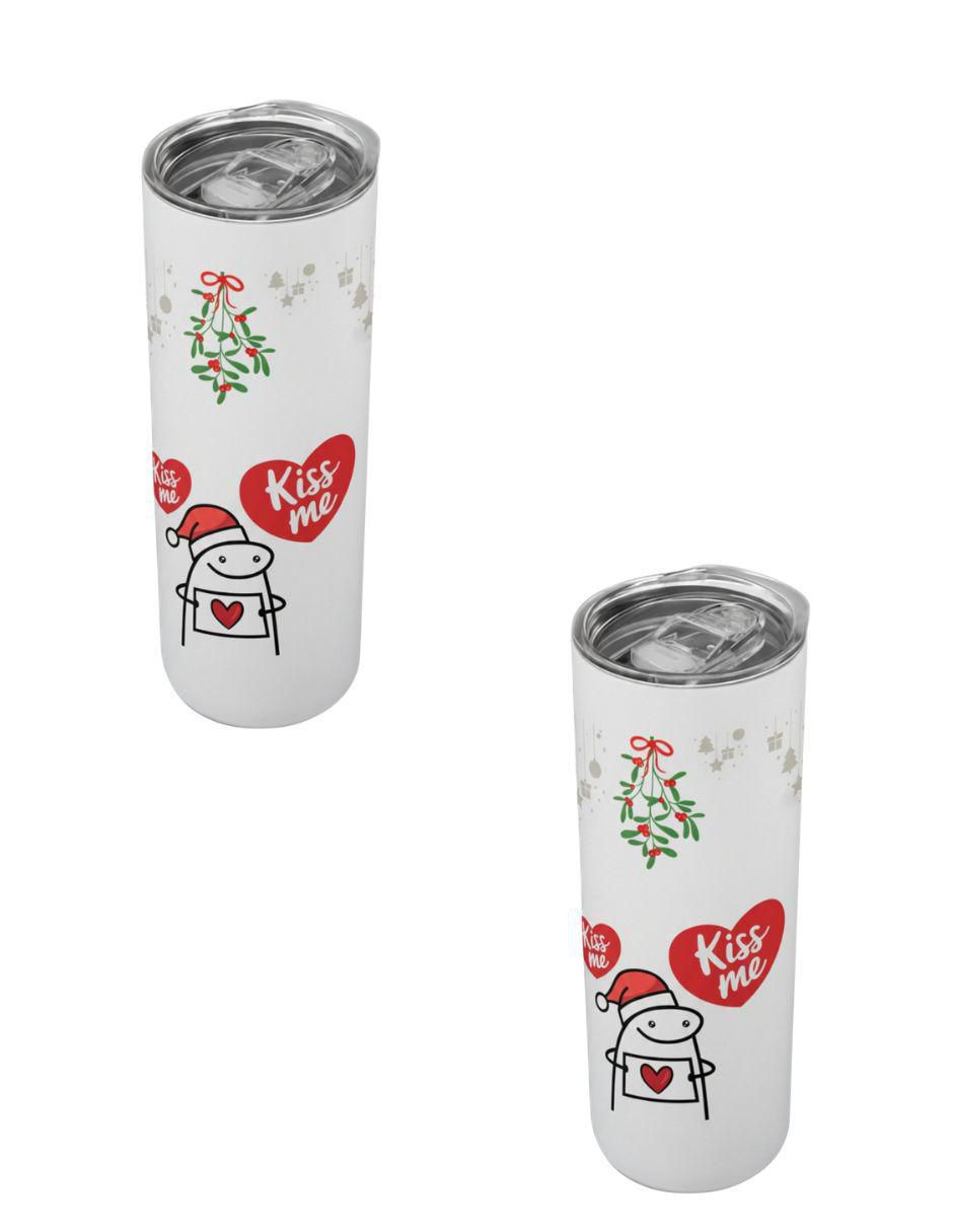 Set termo navideño de acero inoxidable con tapa a presión Set termo navideño de acero inoxidable con tapa a presión