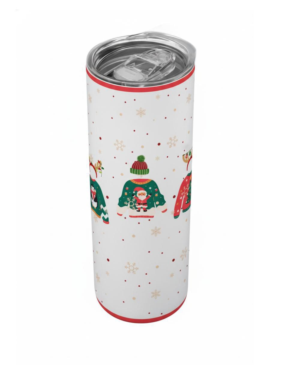 Termo navideño de acero inoxidable con tapa a presión Termo navideño de acero inoxidable con tapa a presión