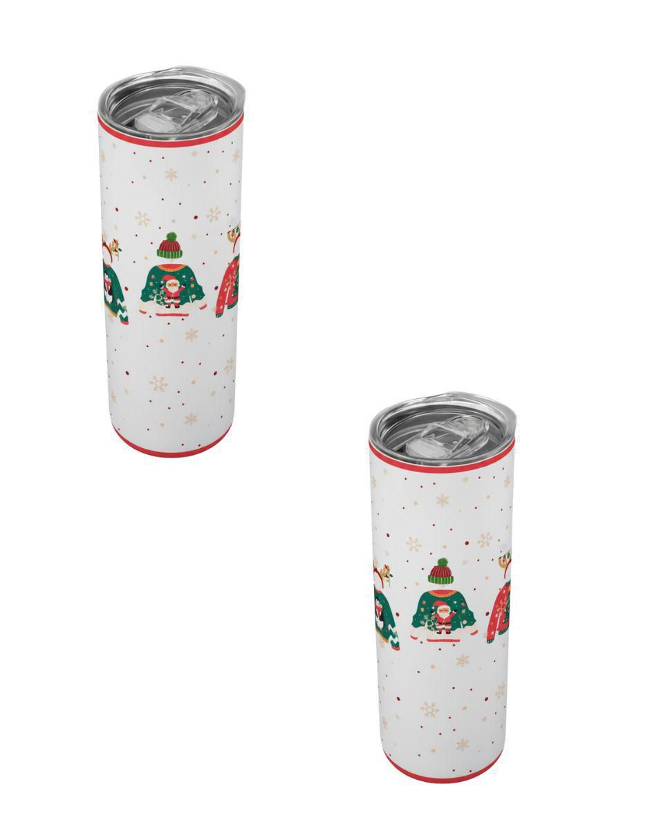 Set termo navideño de acero inoxidable con tapa a presión Set termo navideño de acero inoxidable con tapa a presión
