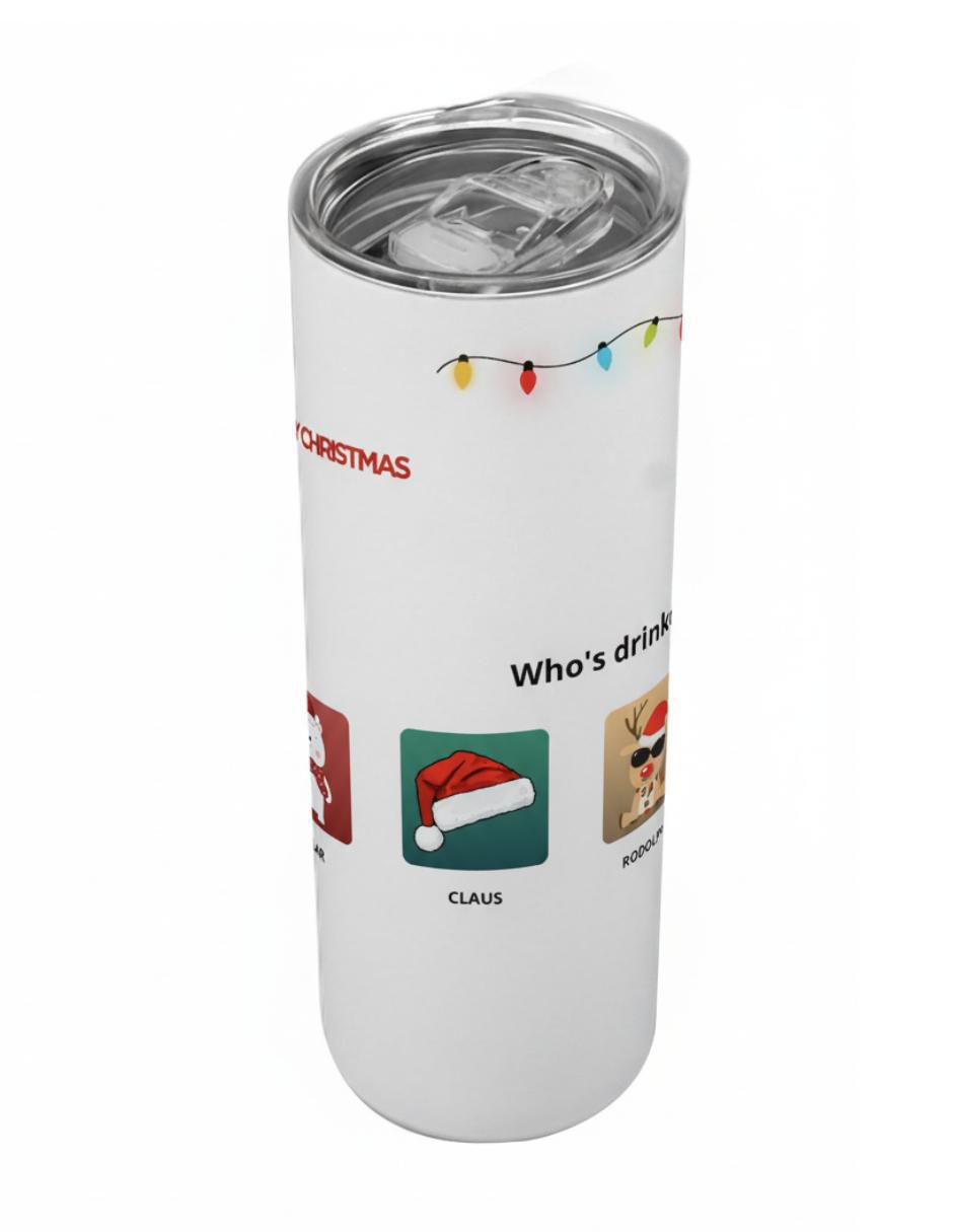 Termo navideño de acero inoxidable con tapa a presión Termo navideño de acero inoxidable con tapa a presión