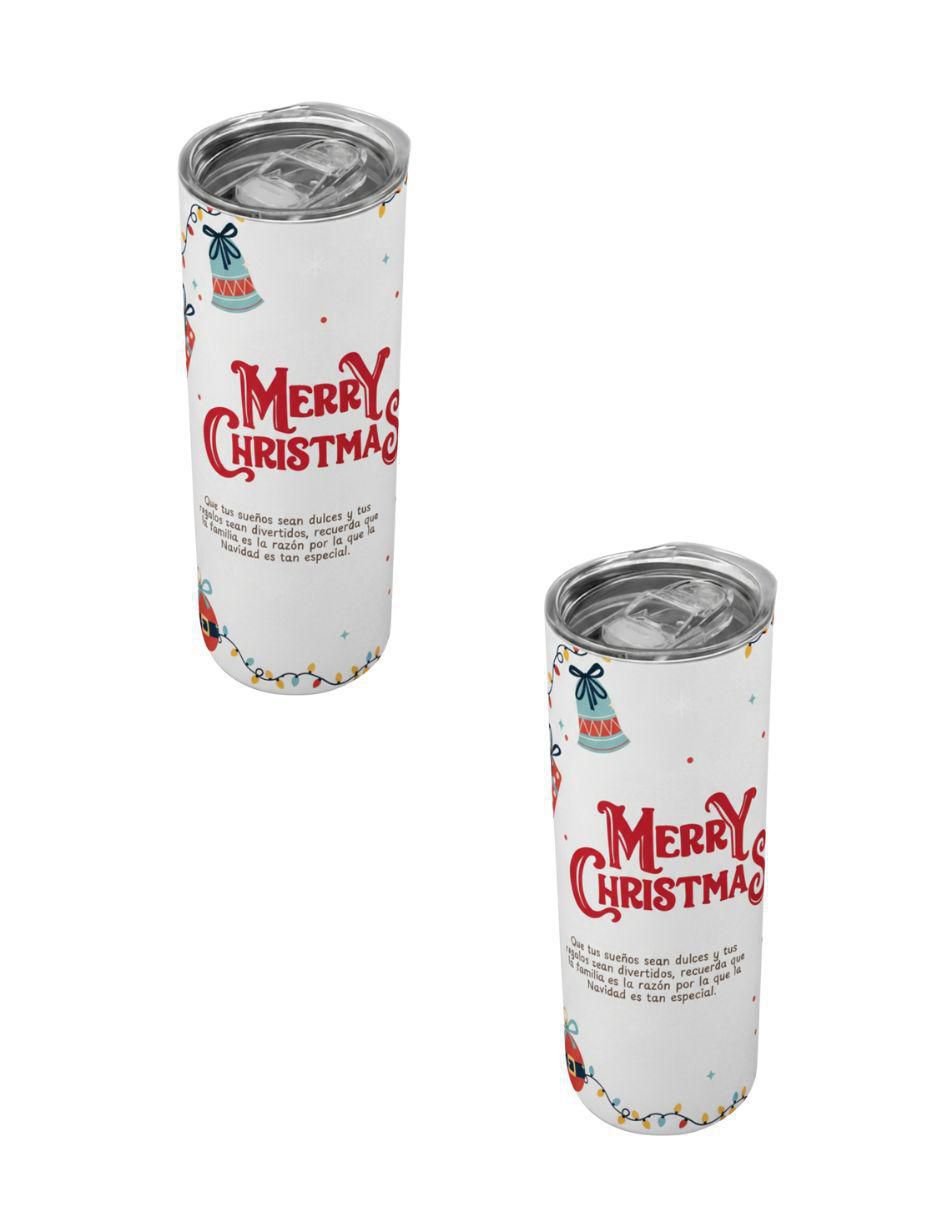 Set termo navideño de acero inoxidable con tapa a presión Set termo navideño de acero inoxidable con tapa a presión