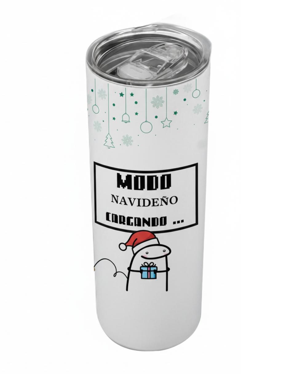 Termo navideño de acero inoxidable con tapa a presión