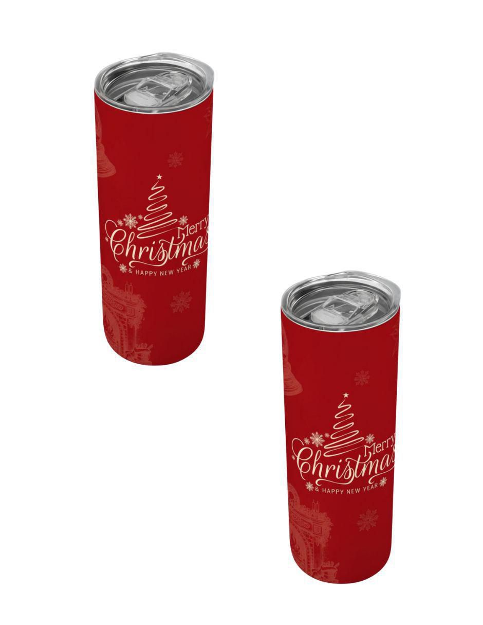 Set termo navideño de acero inoxidable con tapa a presión Set termo navideño de acero inoxidable con tapa a presión