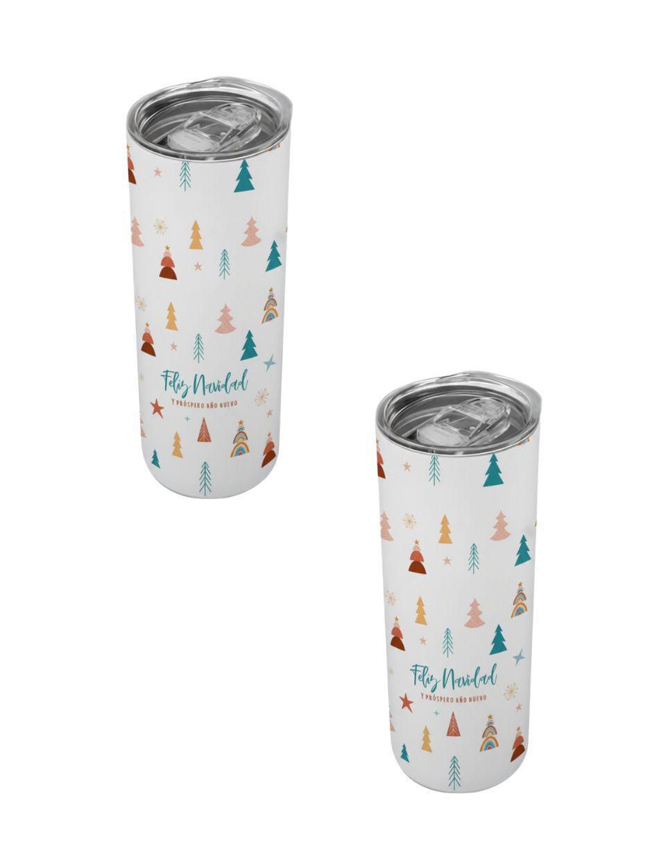 Set termo navideño de acero inoxidable con tapa a presión Set termo navideño de acero inoxidable con tapa a presión