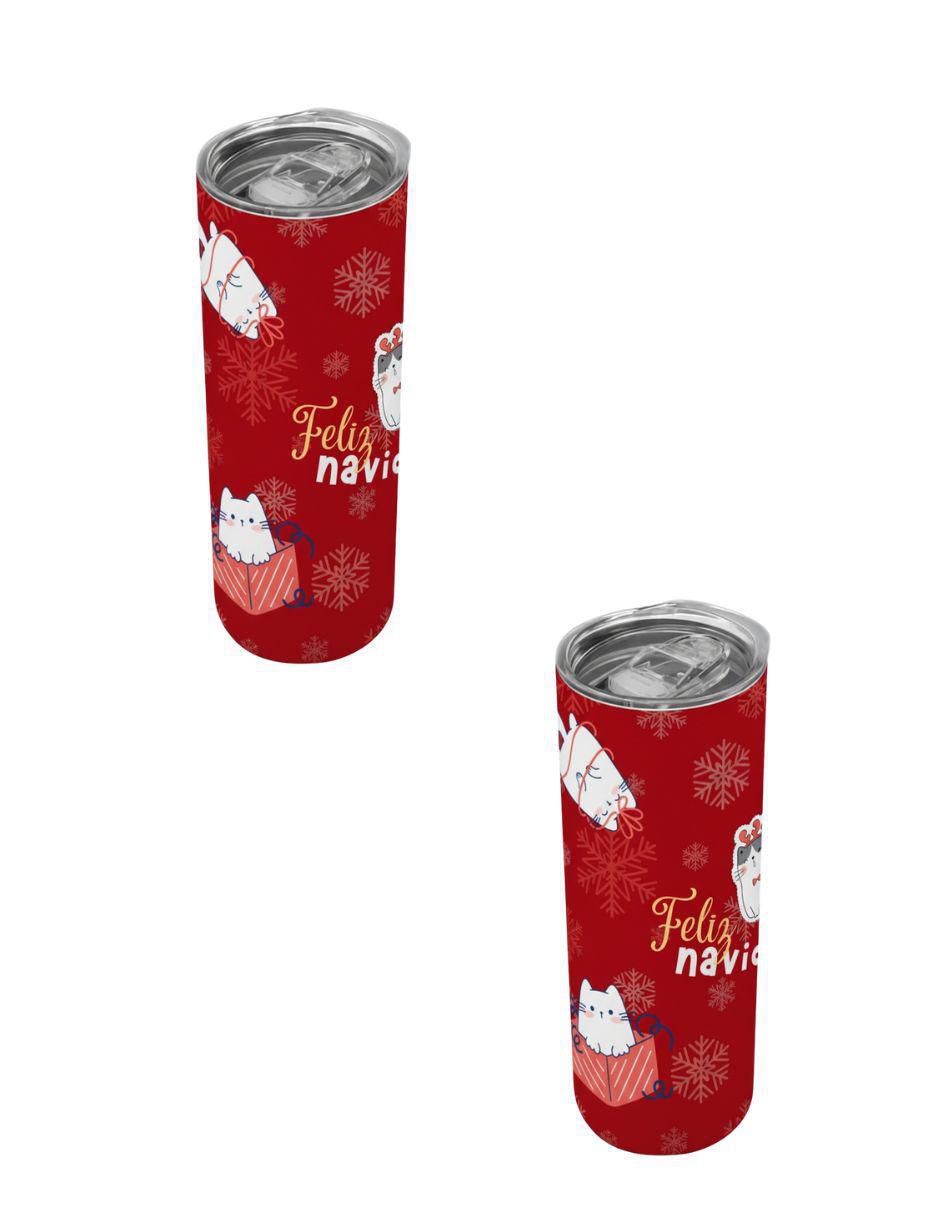 Set termo navideño de acero inoxidable con tapa a presión Set termo navideño de acero inoxidable con tapa a presión