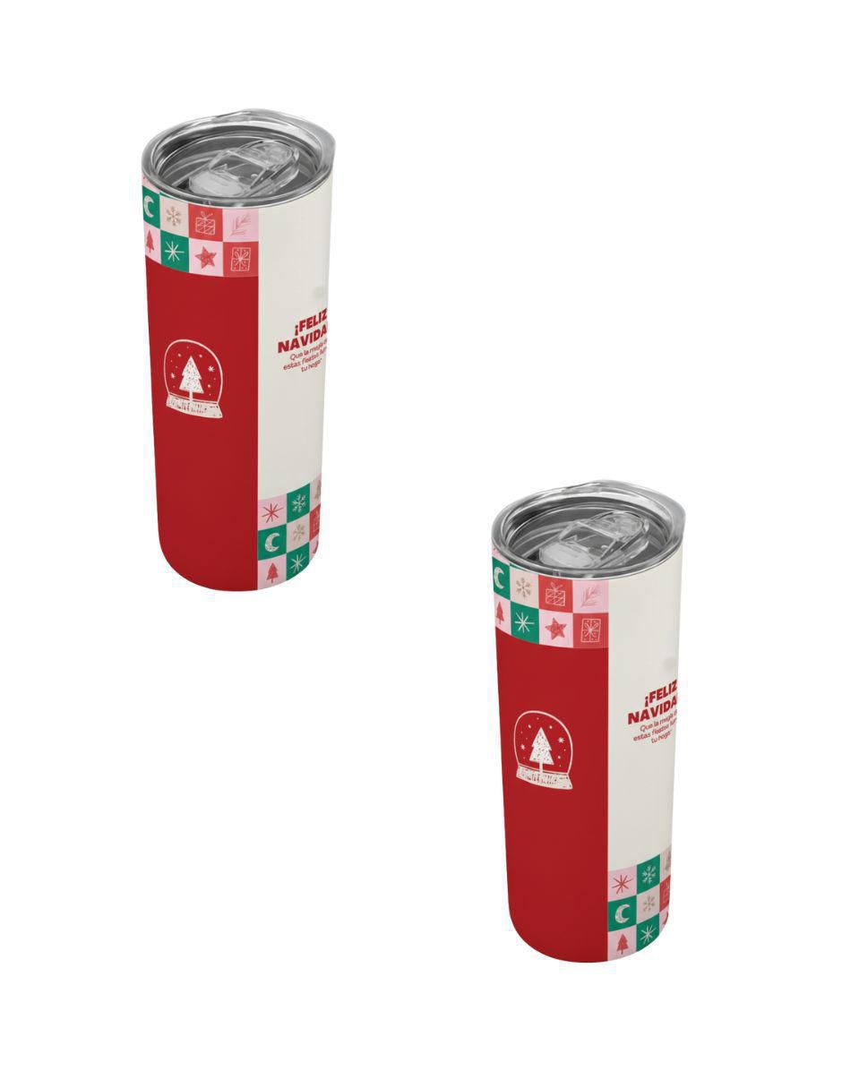 Termo navideño de acero inoxidable con tapa a presión Termo navideño de acero inoxidable con tapa a presión