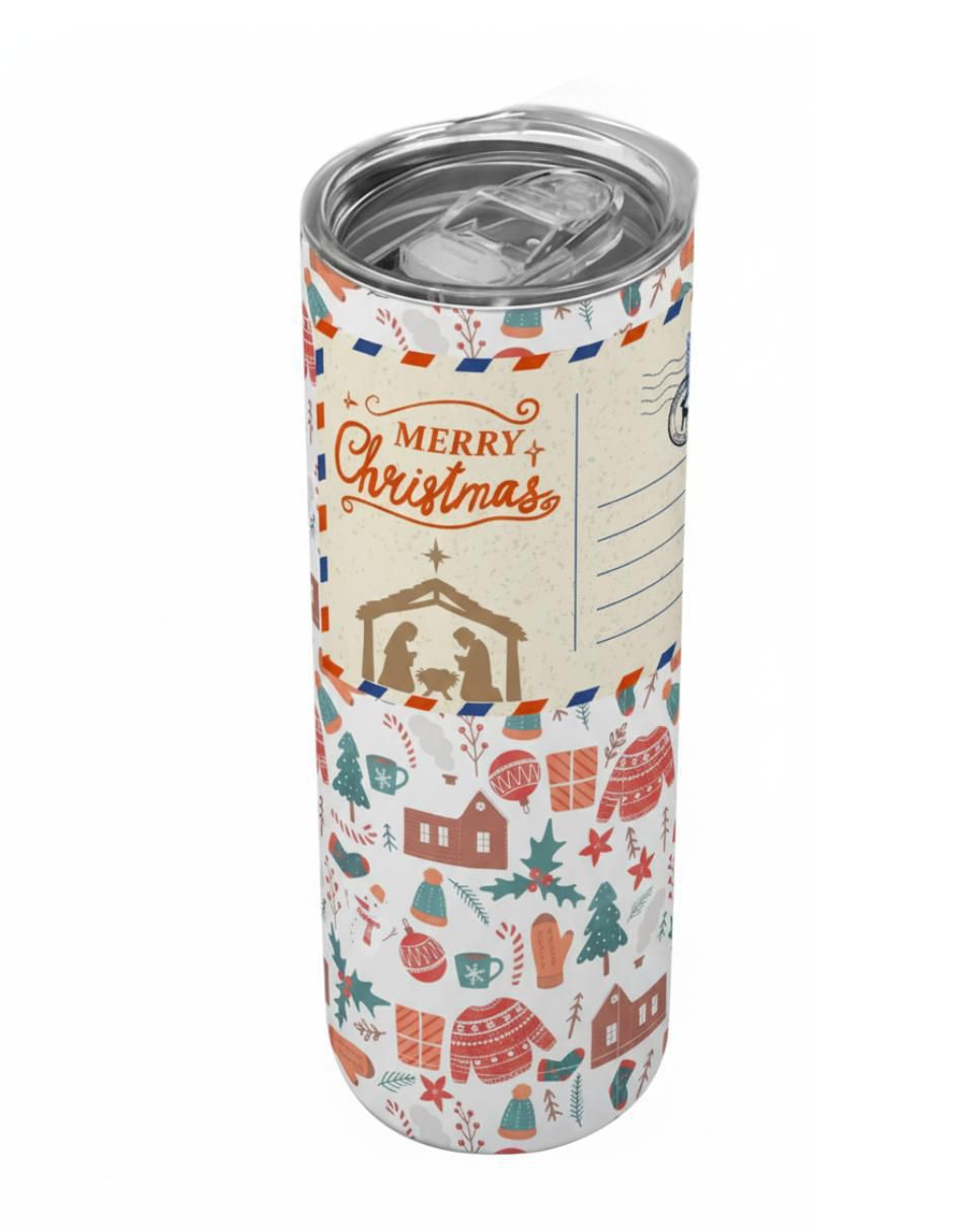 Termo navideño de acero inoxidable con tapa a presión