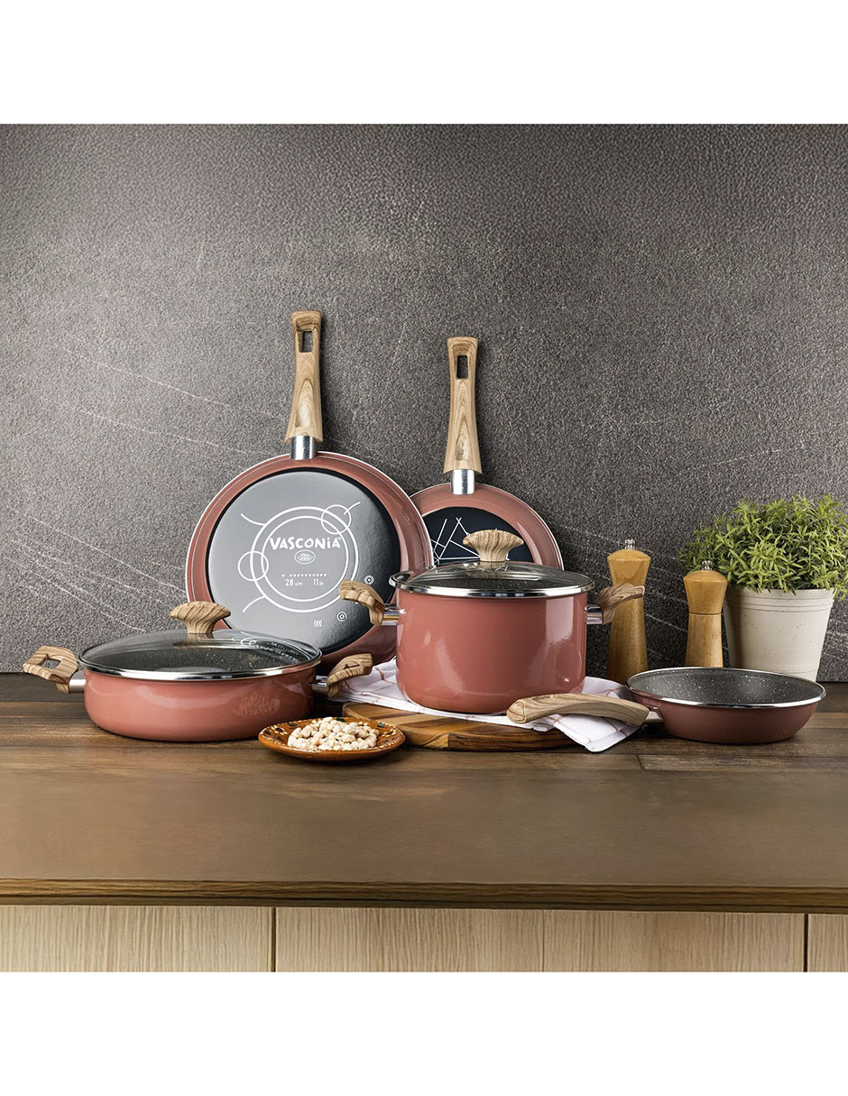 Batería De Cocina Vasconia De Acero Vitrificado Antiadherente Piedra 10 Piezas