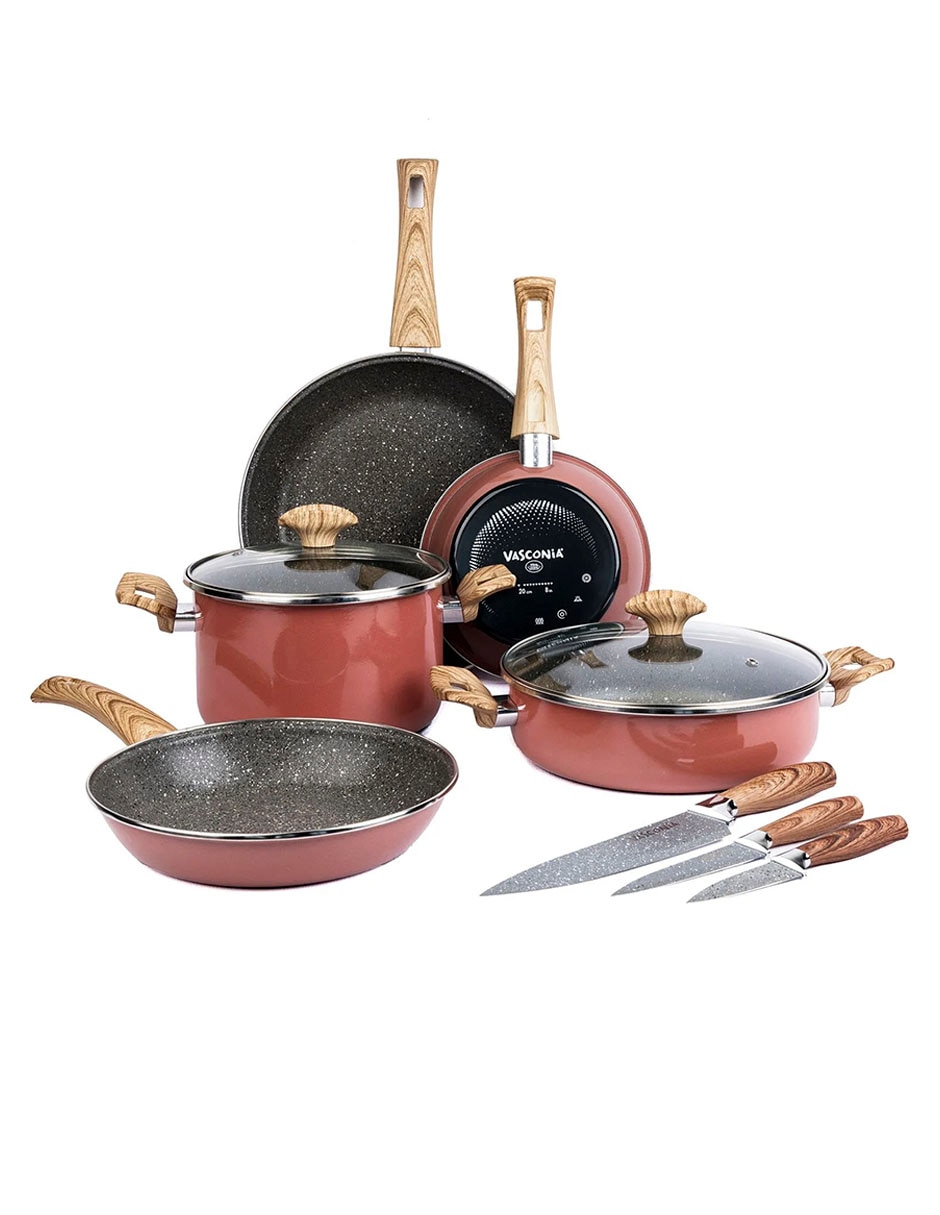 VASCONIA Batería De Cocina Vasconia De Acero Vitrificado Antiadherente Piedra 10 Piezas