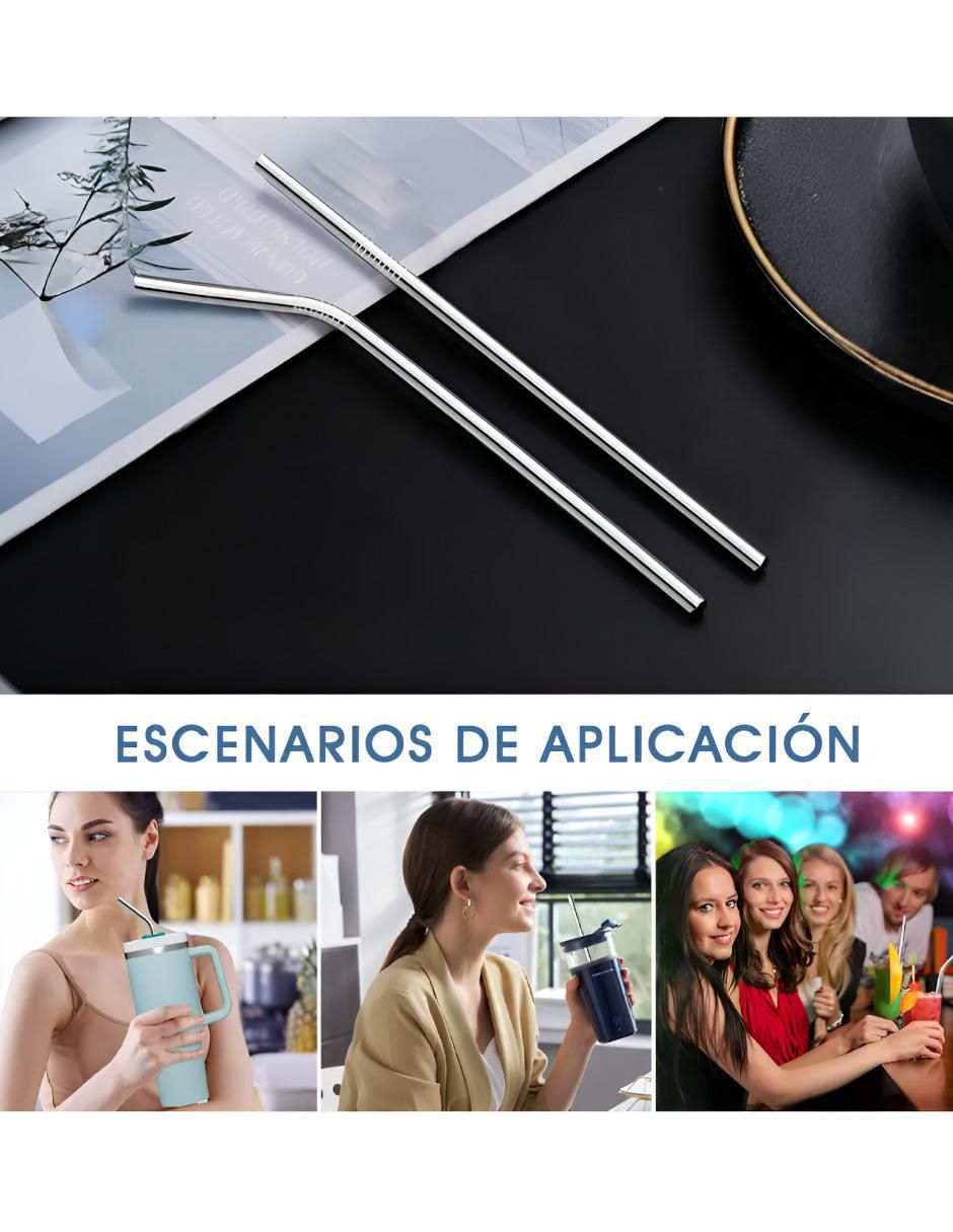 Set popote con limpiador de acero con 12 piezas Set popote con limpiador de acero con 12 piezas