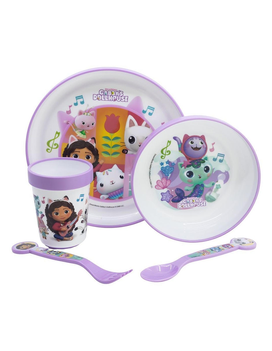 Kit vajilla infantil gabby's dollhouse de plástico 5 piezas 1