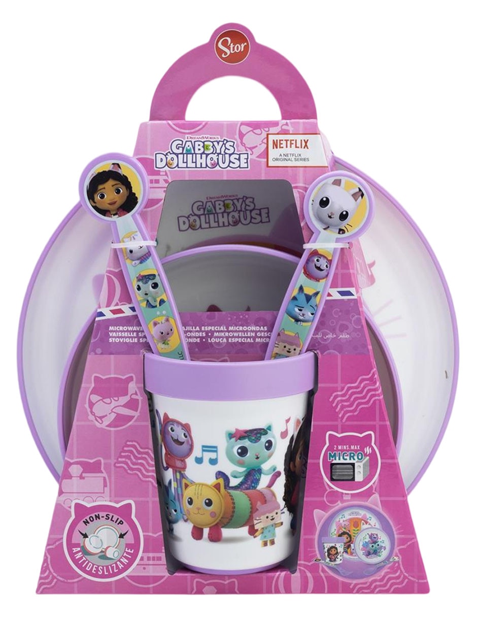 Kit vajilla infantil gabby's dollhouse de plástico 5 piezas