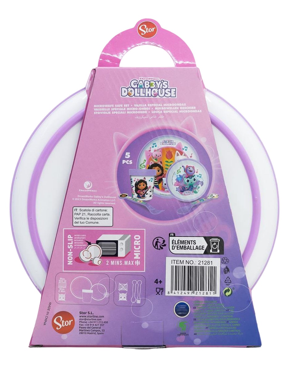 Kit vajilla infantil gabby's dollhouse de plástico 5 piezas 3
