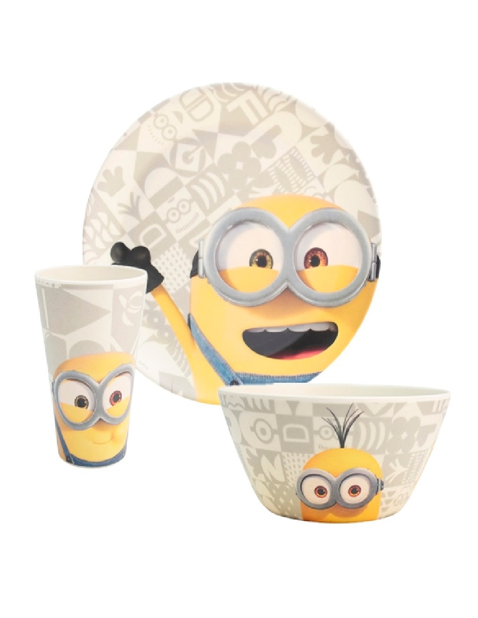 Vajilla cerrada Minions de bambú para 4 personas 1