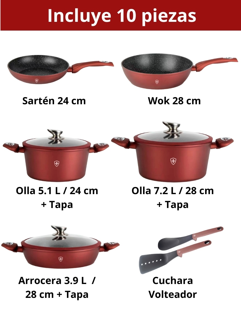 Batería de cocina Hsm SSBAT10N2 de aluminio esmaltado antiadherente minerales naturales 10 piezas