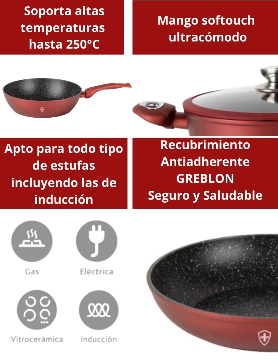 Batería de cocina Hsm SSBAT10N2 de aluminio esmaltado antiadherente minerales naturales 10 piezas