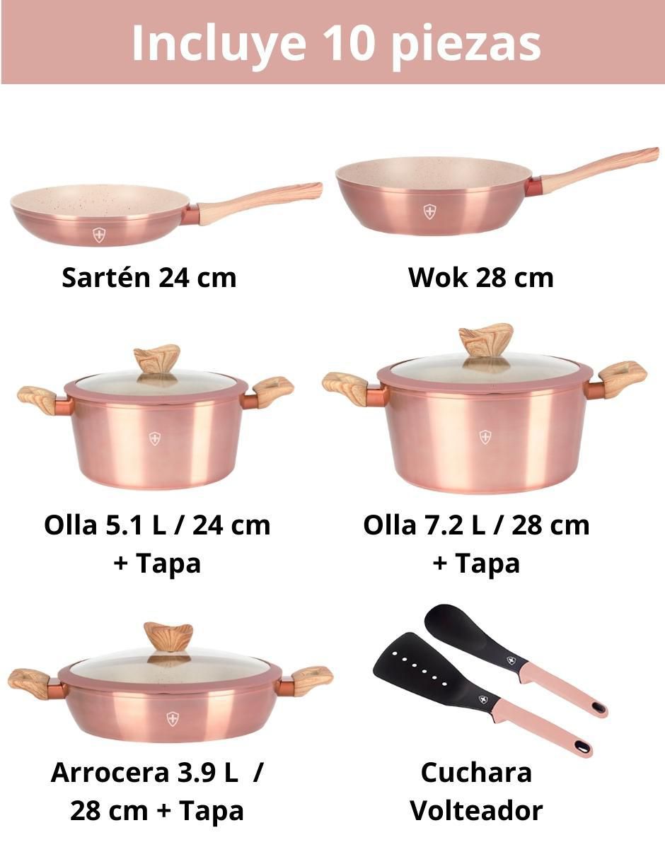 Batería de cocina SSBAT10B2 de aluminio esmaltado antiadherente minerales naturales 10 piezas 5