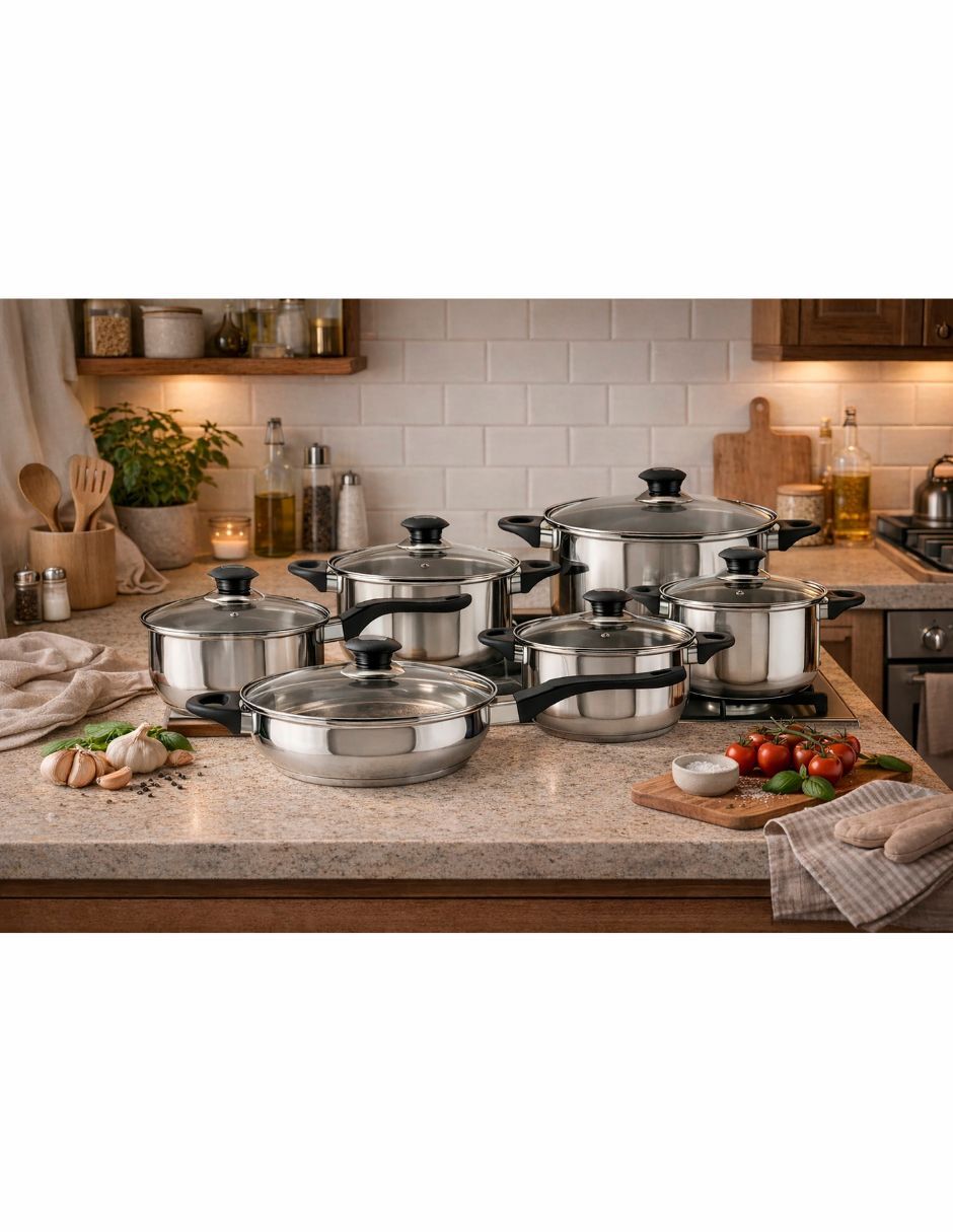 Batería de cocina monterrey plus de acero inoxidable antiadherente sin antiadherente 12 piezas 7