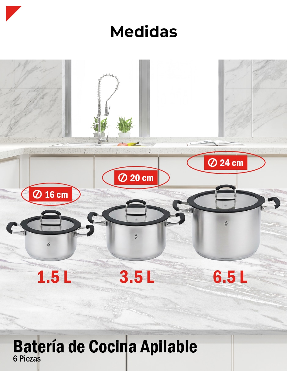 Batería de cocina bcps06ap de acero inoxidable antiadherente sin antiadherente 3 piezas 2