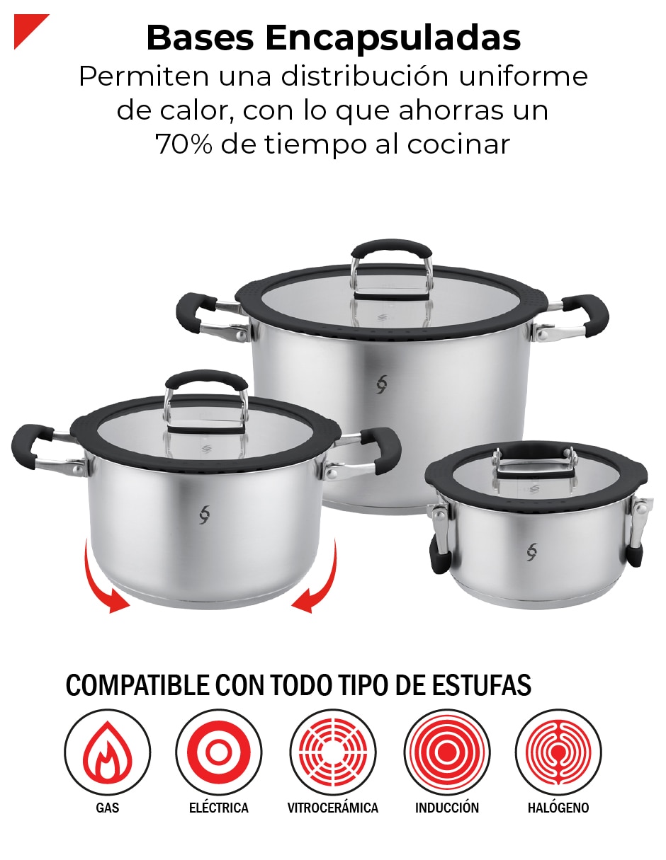 Batería de cocina bcps06ap de acero inoxidable antiadherente sin antiadherente 3 piezas 10
