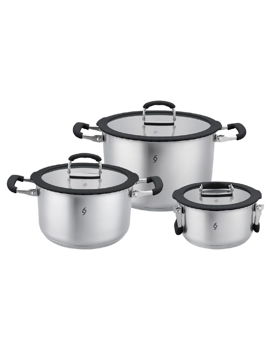 Batería de cocina bcps06ap de acero inoxidable antiadherente sin antiadherente 3 piezas Batería de cocina bcps06ap de acero inoxidable antiadherente sin antiadherente 3 piezas