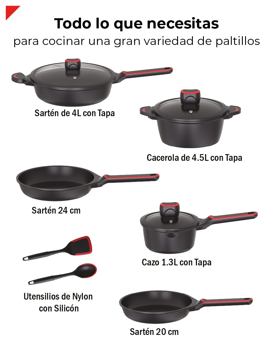 Batería de cocina bcps08bk de aluminio fundido antiadherente titanio 8 piezas 7