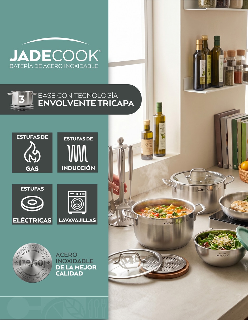 Batería de cocina C0618-00 de acero inoxidable antiadherente 17 piezas 4