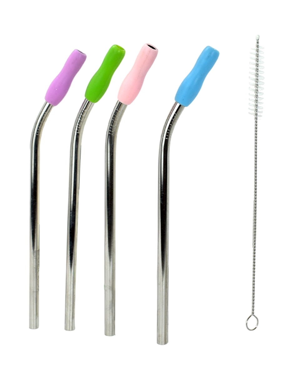 Set popote con limpiador de acero inoxidable con 4 piezas 1