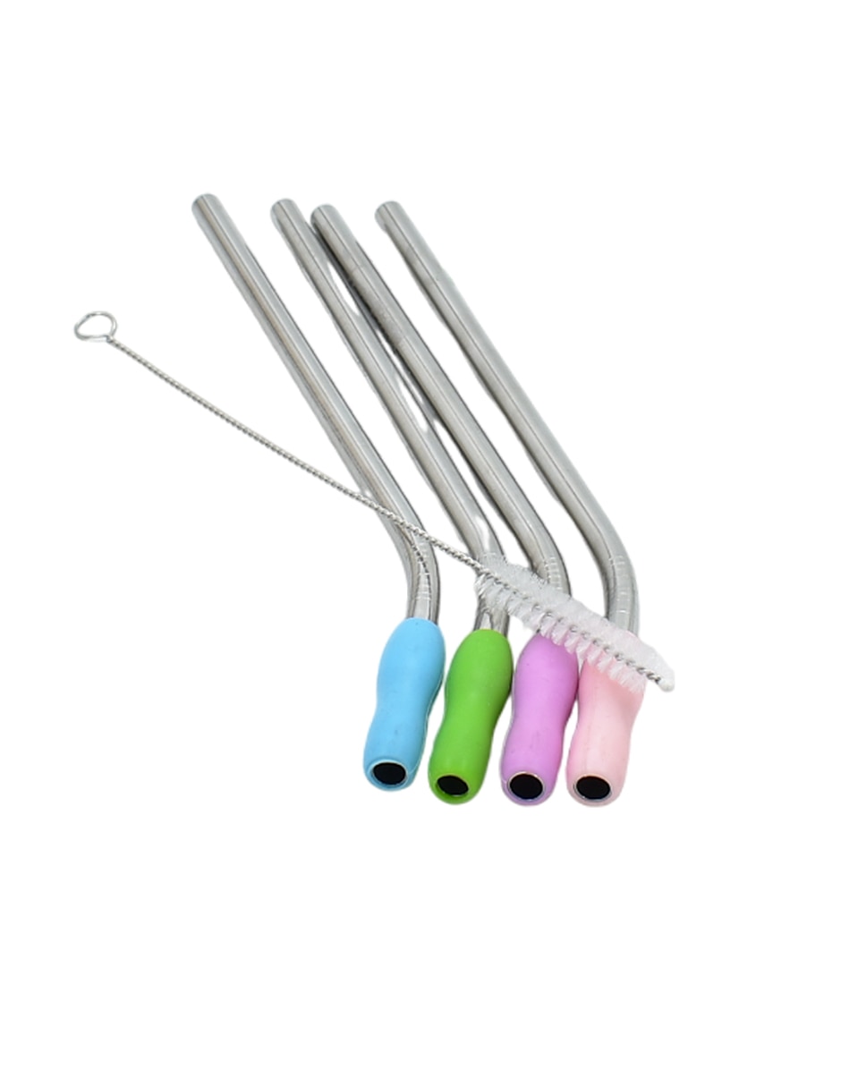 Set popote con limpiador de acero inoxidable con 4 piezas