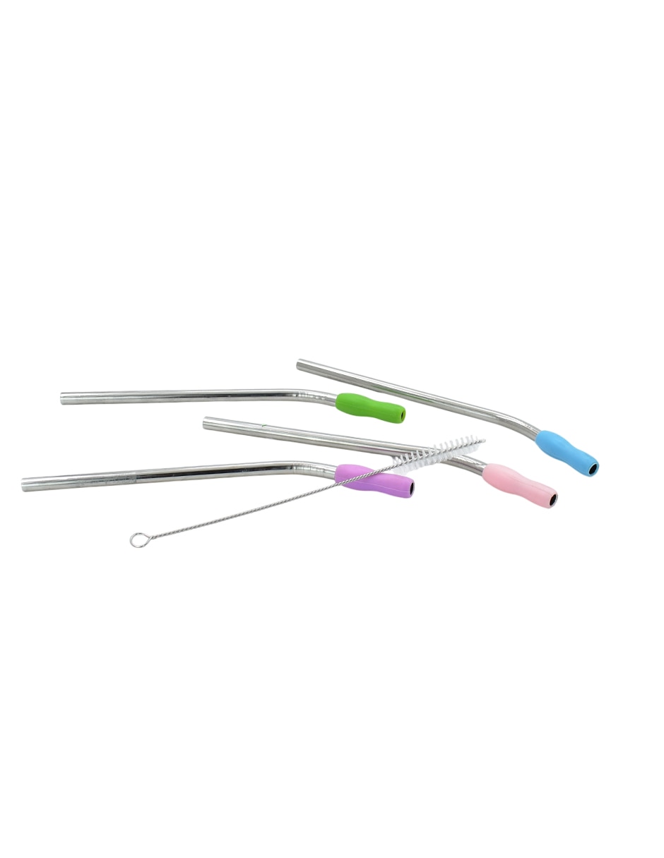 Set popote con limpiador de acero inoxidable con 4 piezas 4