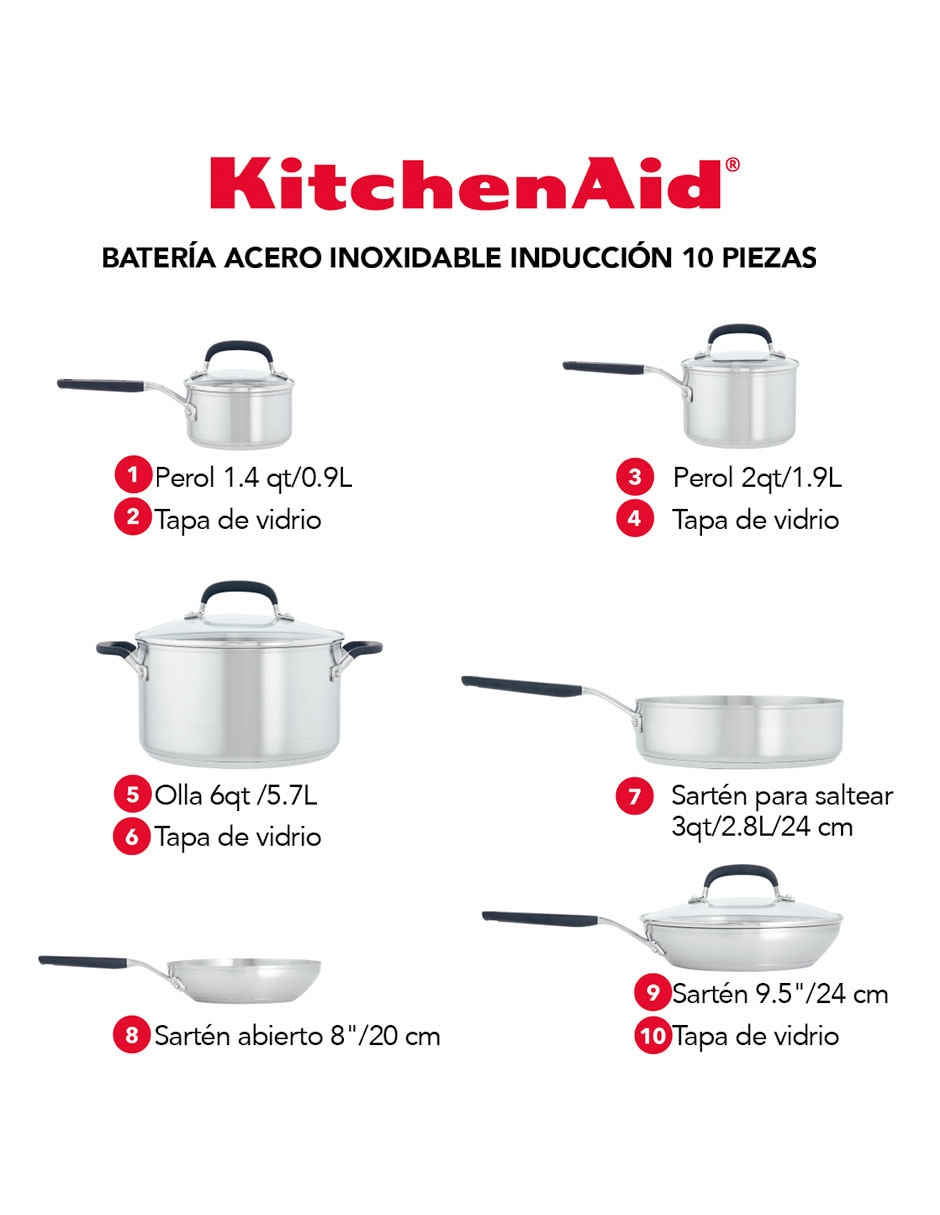 Batería de cocina de acero inoxidable antiadherente 10 piezas 4