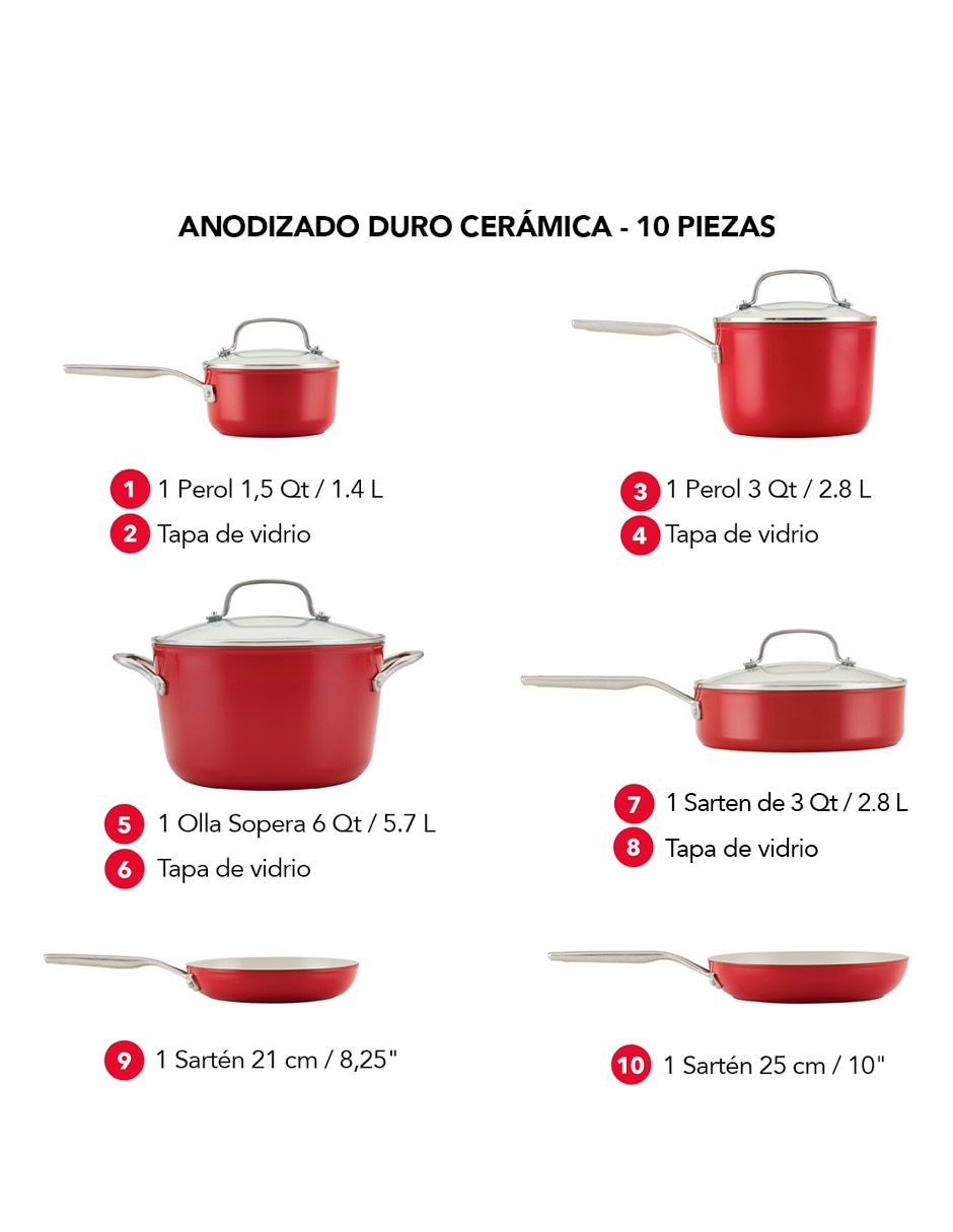Batería de cocina 84845 de aluminio anodizado antiadherente cerámica 10 piezas 2