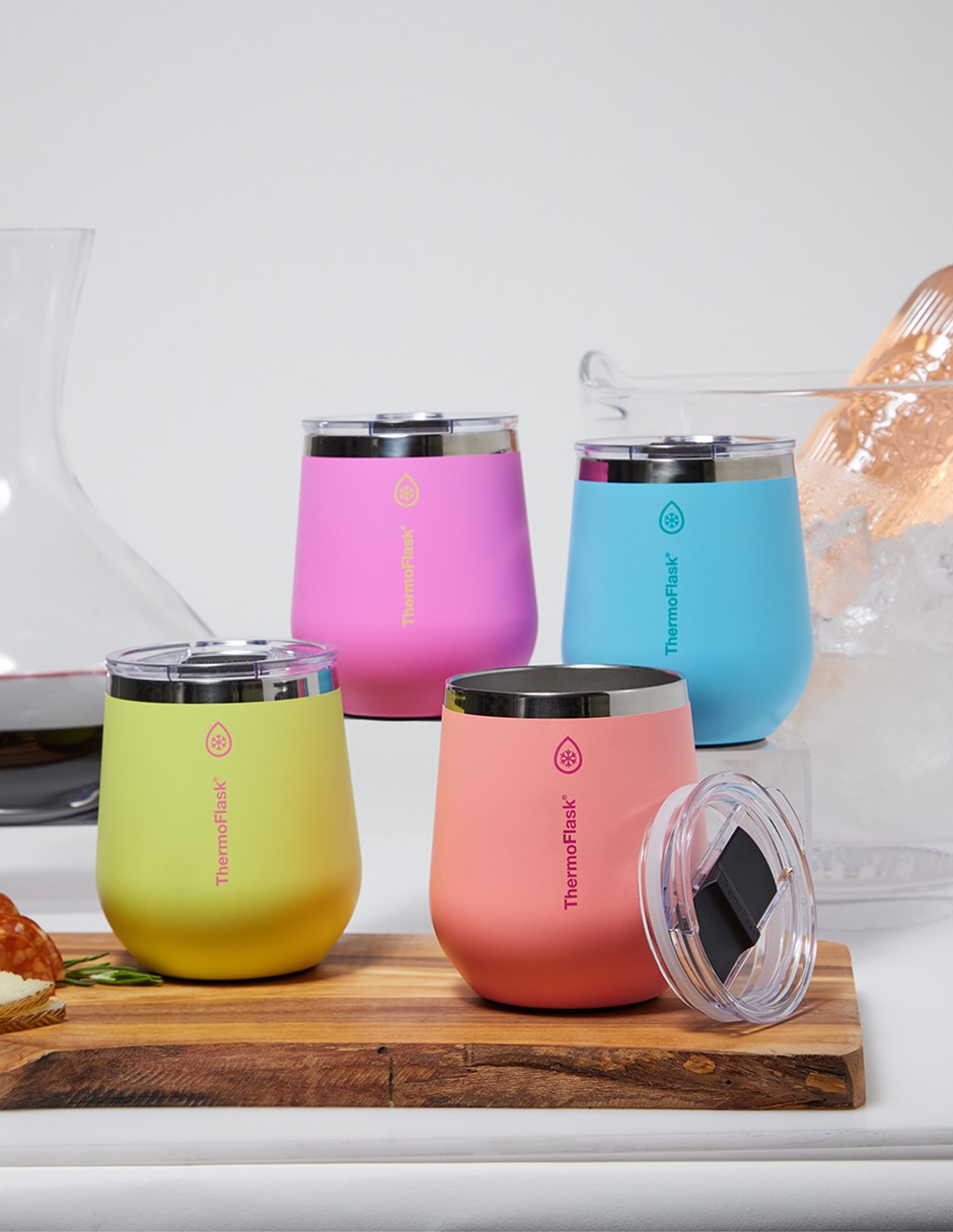 Termo doble pared wine tumbler 12oz con tapa push pull 6