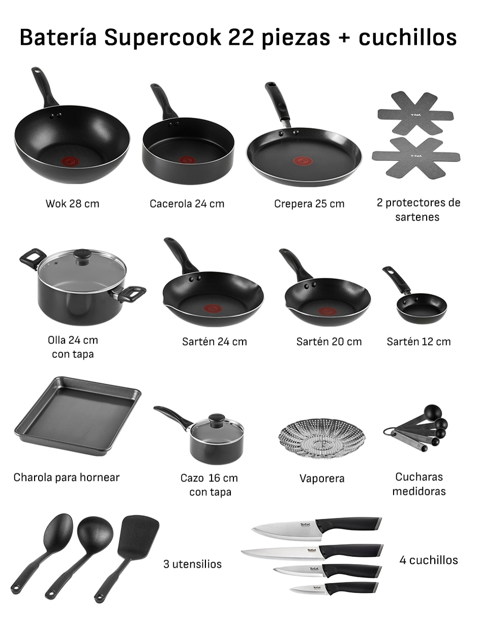 Batería de cocina supercook de aluminio antiadherente titanio 22 piezas 7