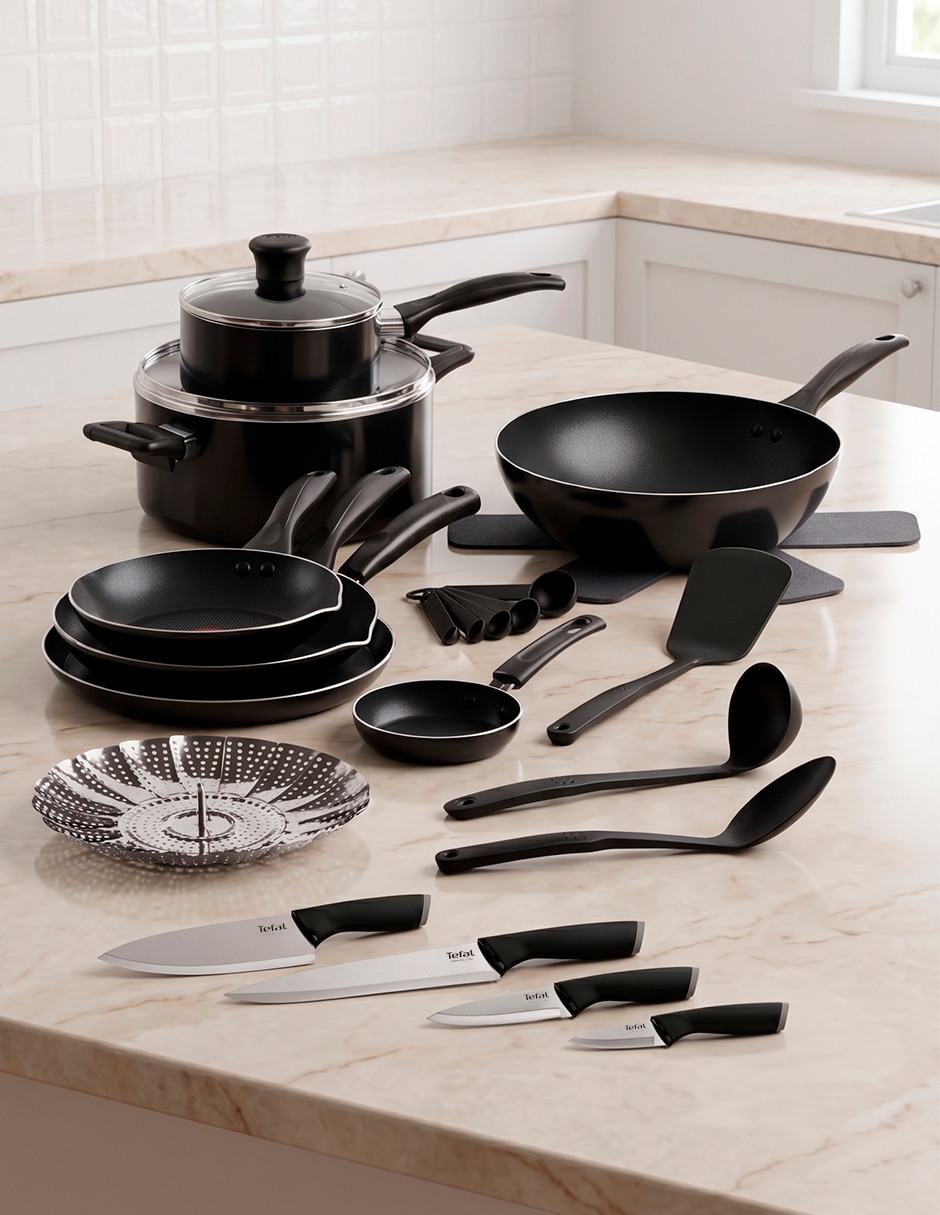 Batería de cocina supercook de aluminio antiadherente titanio 22 piezas 2