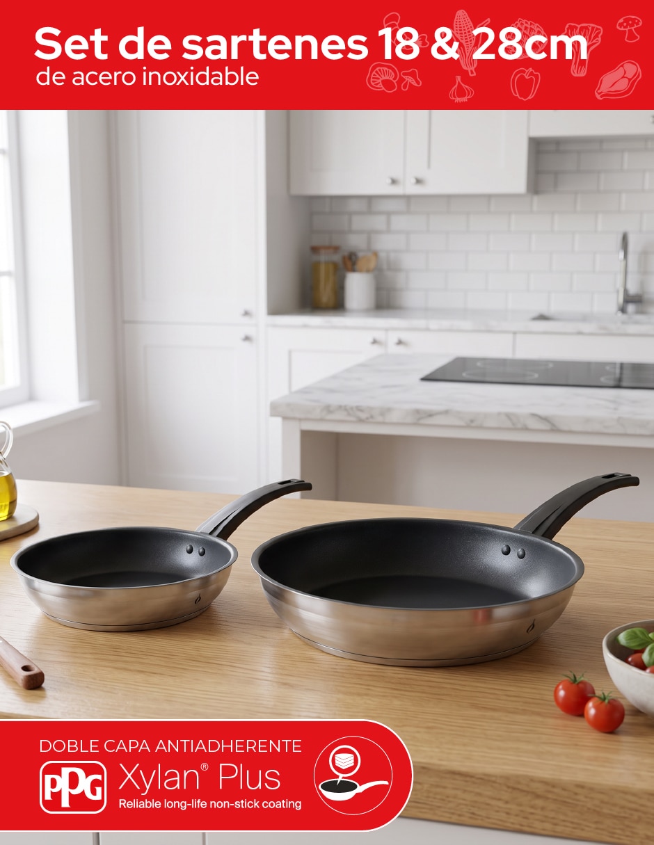 Set de sartenes de acero inoxidable 2 piezas