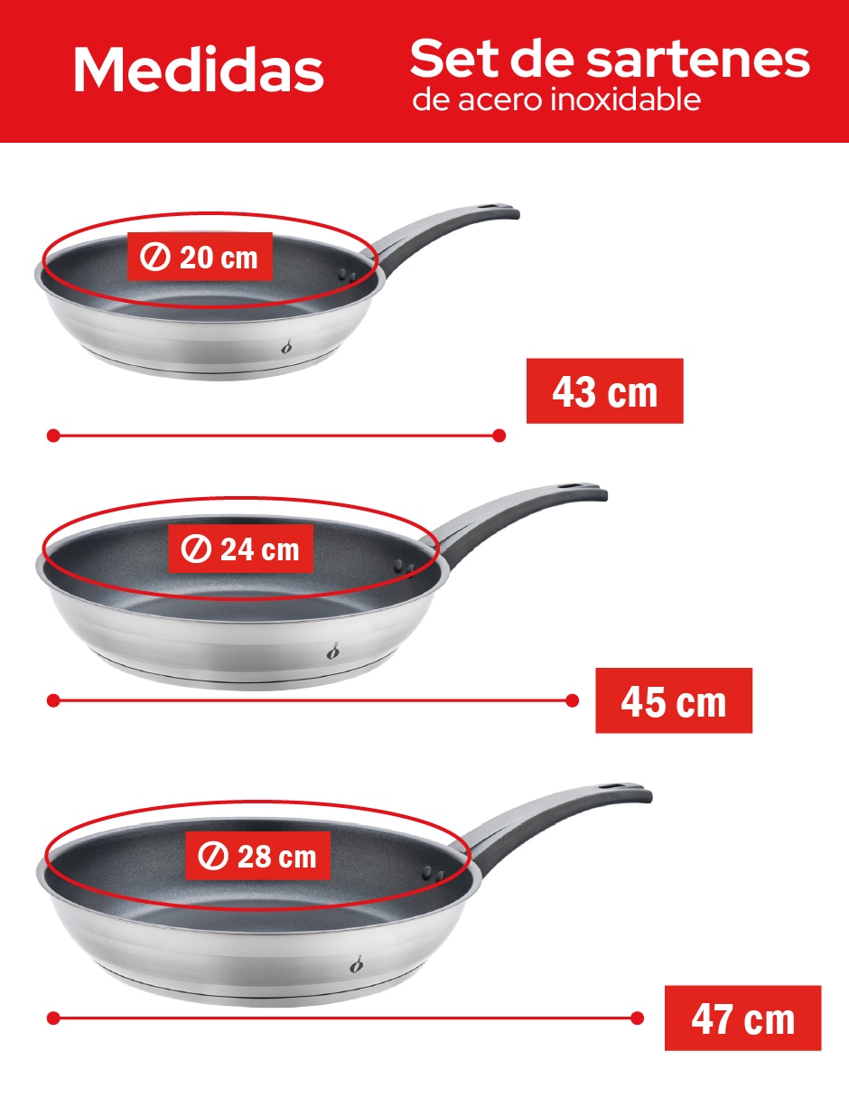 Set de sartenes de acero inoxidable 3 piezas 8