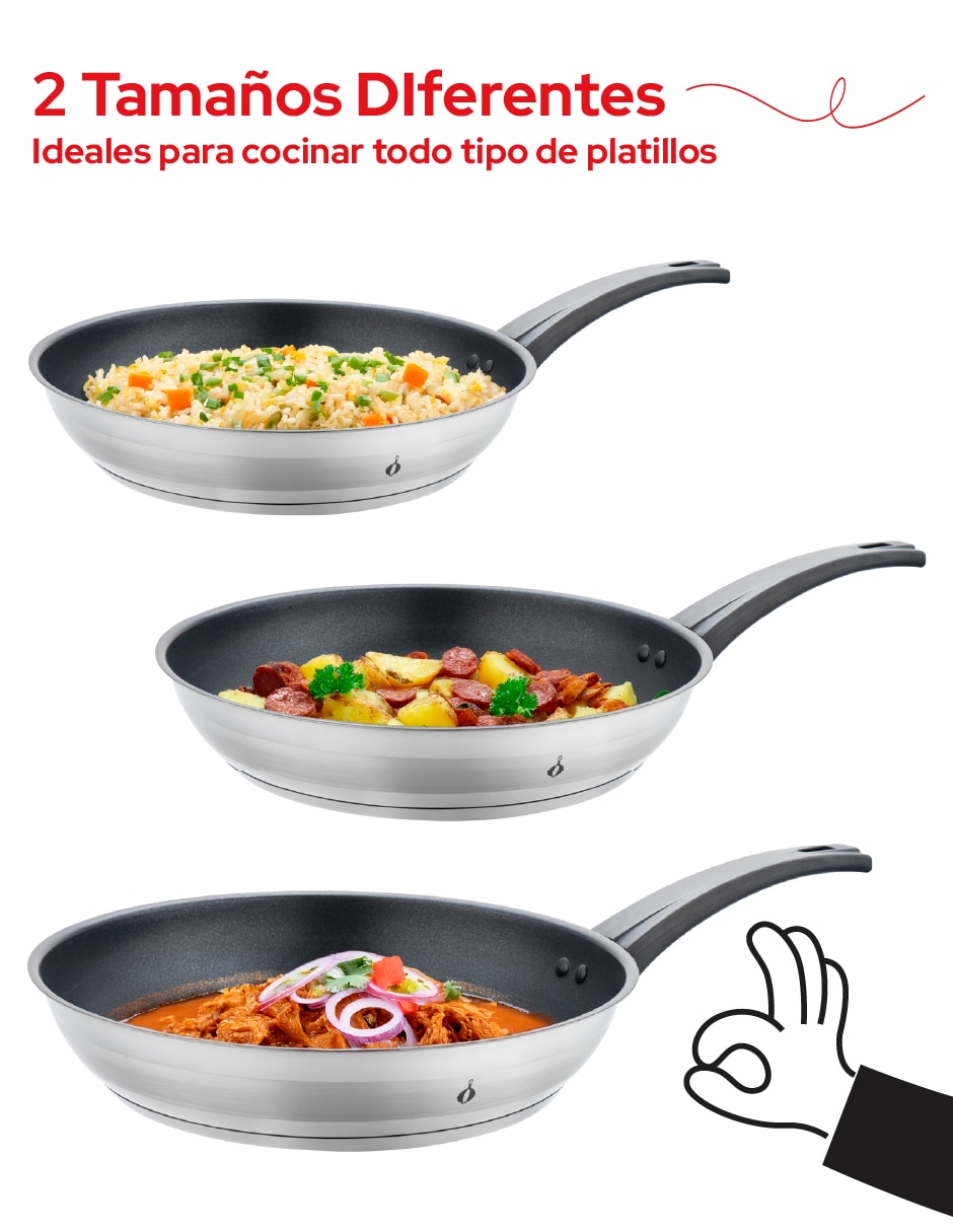 Set de sartenes de acero inoxidable 3 piezas 4