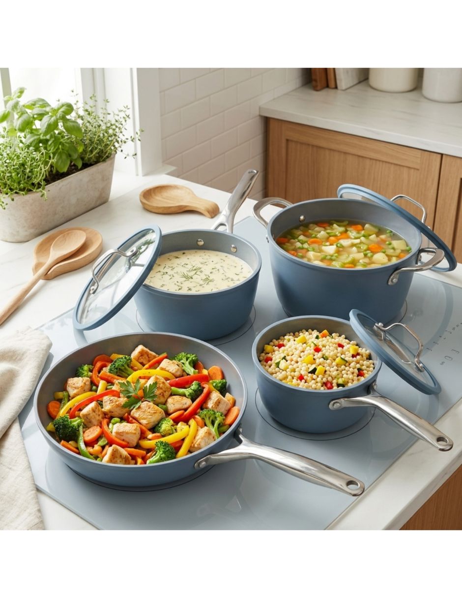 Batería de cocina oasis de aluminio forjado antiadherente sin pfoa de 7 piezas 3