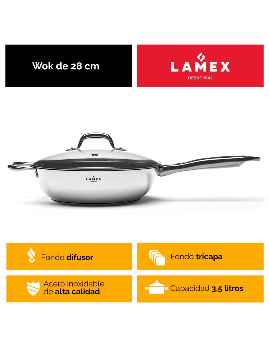 Sartén wok de acero inoxidable 2 piezas 6
