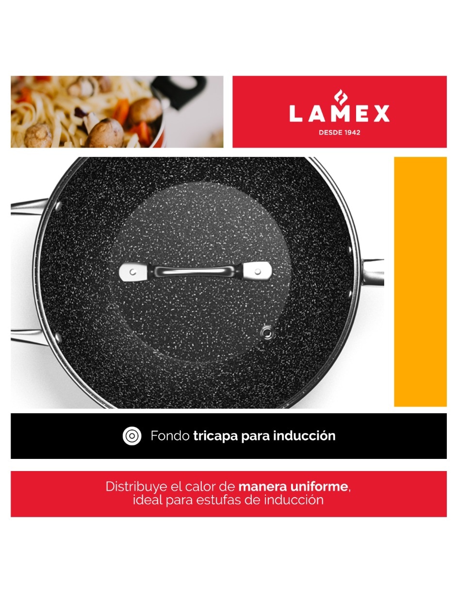 Sartén wok de acero inoxidable 2 piezas 5