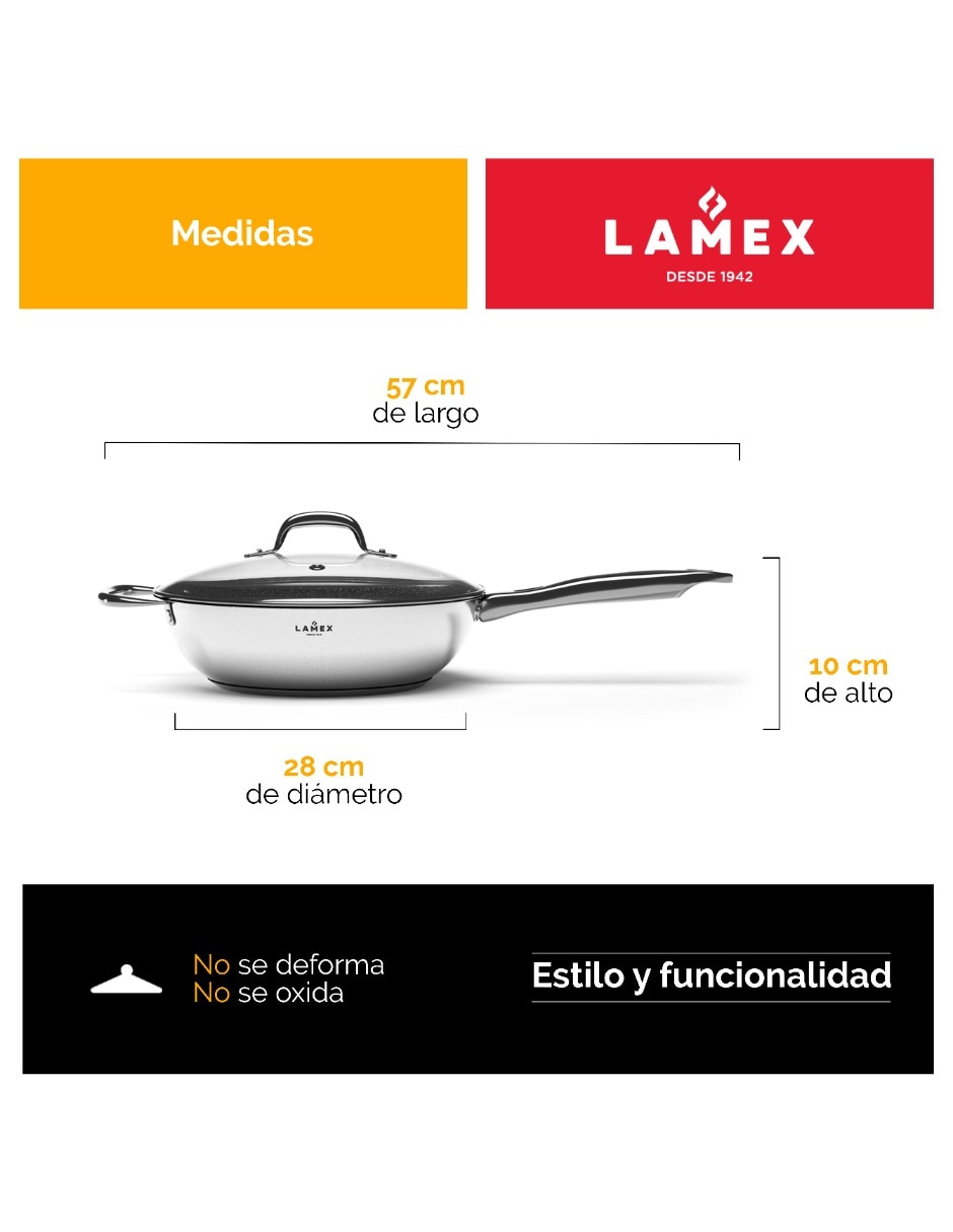 Sartén wok de acero inoxidable 2 piezas 4
